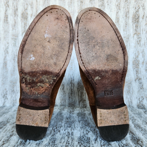 Frye "Cara Short" Suede Leather Ankle Boots Wood Brown | Women's Size 8.5 B - Picture 9 of 12